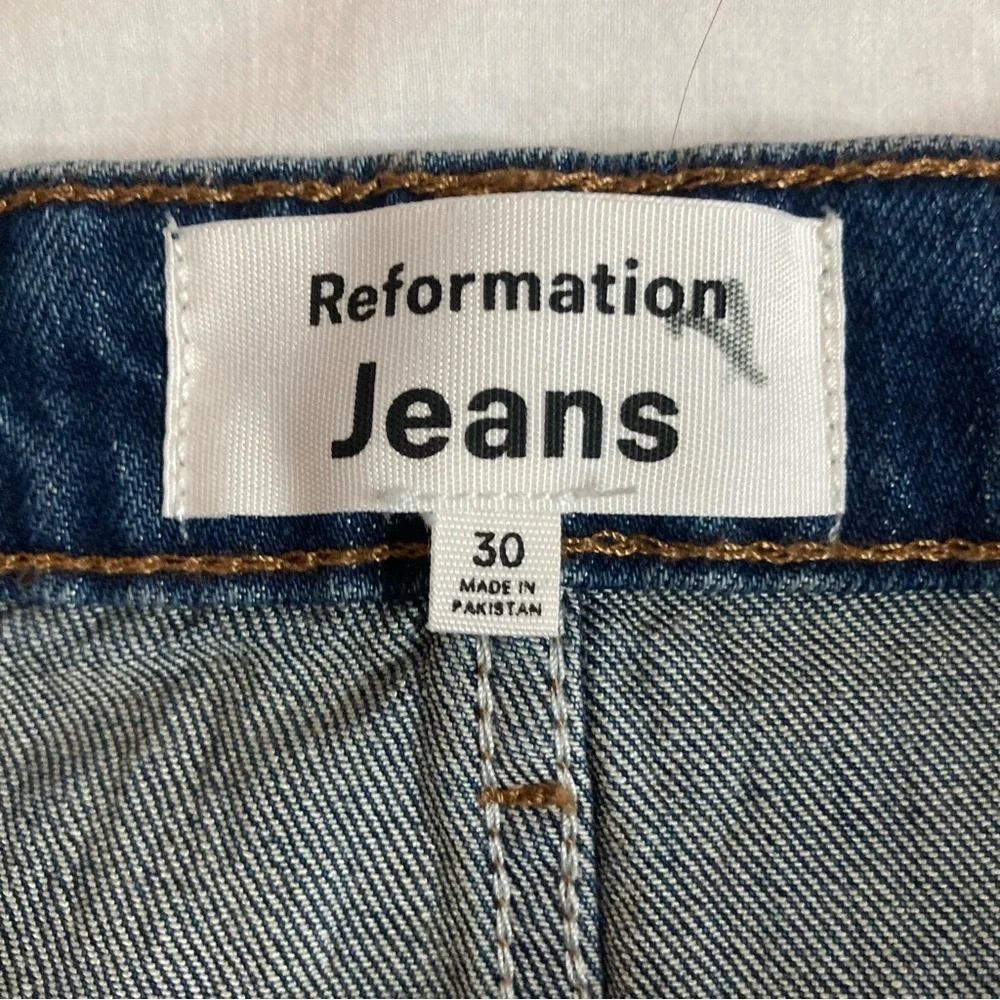 Reformation Lydia Denim High-Rise Mini Skirt Size 30 Dark Wash Navy Blue